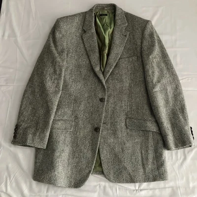 Casaco esportivo Harris Tweed Peter Christian masculino 44L longo lã espinha de peixe blazer - Imagem 1 de 4