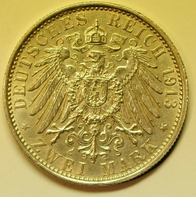 mw29748 德国银币 2 Mark 1913-A 威廉二世 - 第 25 年统治 KM#533 — 第 1/2 张图片