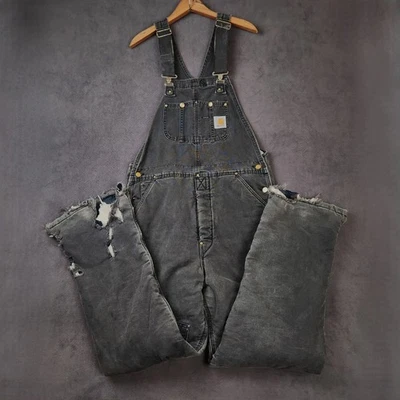 Mono con tirantes Carhartt para hombre 37 x 32 negro pato doble rodilla acolchado forrado aplastado Foto 1 de 4