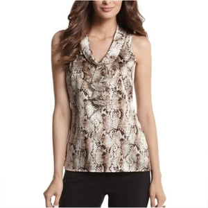 White House Black Market- Snake Print Ruffed Blouse Size 0 - Picture 1 of 9