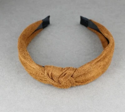 Diadema nudo turbante gamuza sintética marrón tela suave cubierta banda agarre dientes Foto 1 de 4