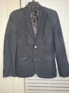 H&M Mens Slim Fit Linen Blazer Jacket Black Gray US 38R Casual - Picture 1 of 3