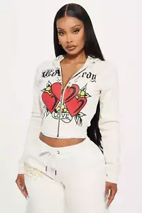 Ed Hardy Hearts Zip Front Cropped Hoodie Stone XL - Picture 1 of 5