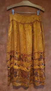 Vintage Zara TRF Bohemian Embroidered Skirt M Gypsy Orange Rust Floral Rayon - Picture 1 of 9