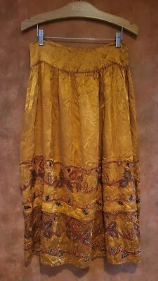 Vintage Zara TRF Bohemian Embroidered Skirt M Gypsy Orange Rust Floral Rayon - Image 1 of 4