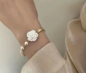 Korean Style White Rose Imitation Pearl Bracelet Light Flower Butterfly 2️⃣ - Picture 1 of 5