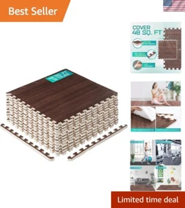 Wood Grain Puzzle Exercise Mat 48 SQ.FT EVA Foam Interlocking Floor Tiles - Picture 1 of 9