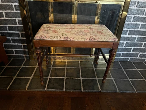 Antique/Vintage Upholstered Vanity Bench Stool Seat w/ Turned Carved Wooden Legs Cover