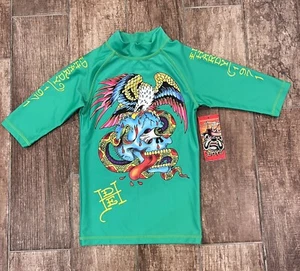 Ed Hardy by Christian Audigier Vintage Boys Swim Shirt Skul, Eagle, Snake Tatoo - Picture 1 of 4