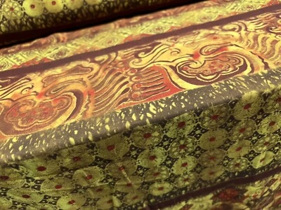 Georgette Dress Fabric, Per Metre - Keralan Stripe Print - Chartreuse & Rust - Image 1 of 3