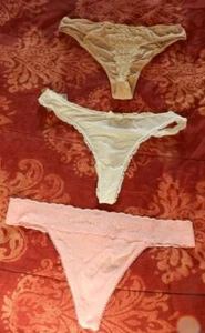 DKNY ELLE MACPHERSON CALVIN KLEIN 3 PAIRS of PANTIES Pink Tan White THONGS SMALL - Picture 1 of 9