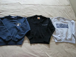 ST. URSULA VILLA EAGLES NAVY V-NECK SWEATER & 2 SWEATSHIRTS - SIZE XS/S - Picture 1 of 9