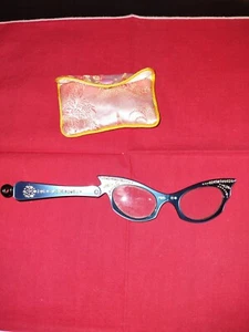 Vintage 1950s Women’s Folding Cat Eye Glasses With Rhinestones & Pouch - Picture 1 of 3