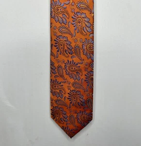 Blair Underwood Herren Krawatte 3 1/2" rostorange & blau Paisley 100 % Seide Handarbeit - Bild 1 von 10