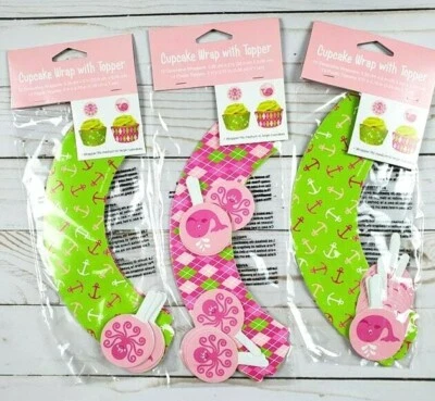 PACK OF 3 Creative Converting OCEAN PREPPY GIRL CUPCAKE WRAP & TOPPER 36CT TOTAL - Image 1 of 4