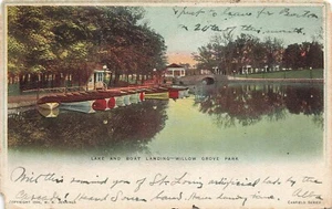 Postkarte ~ Willow Grove Pennsylvania, See & Bootsanlegestelle im Park - Bild 1 von 2