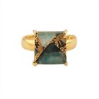 Copper Turquoise Blue Jade Ring Gold Plated Crown Prong Set Adjustable Ring
