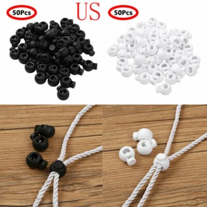 100 Plastic Spring Loaded Round Toggle Stopper Cord Locks End Single Hole Rope - Picture 1 of 97