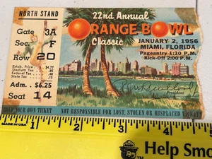 1956 Orange Bowl ticket stub NCAA football Oklahoma university Maryland - Picture 1 of 2