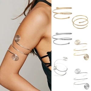Bracciale donna oro metallo foglia superiore braccialetto alto spirale braccialetto gioielli - Foto 1 di 21