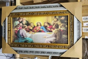 Last Supper Picture Frame - Ultima cena Caudro Silver and Gold Resin Frame with - Picture 1 of 1