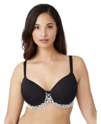 Wacoal 853191 Embrace Lace T-shirt Bra Lined Foam Cups UW Size 38D Black White - Image 1 of 4