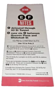 FOLLETO DE DESVÍOS DE TREN E/F DE TRÁNSITO DE LA CIUDAD DE NUEVA YORK A TRAVÉS DEL TÚNEL DE LA CALLE 63 - Imagen 1 de 1