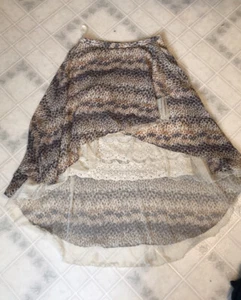 Hazel Skirt Anthropolgie Small Gray Ivory Lace Layered Front Hi-Lo Hemline Lined - Picture 1 of 6