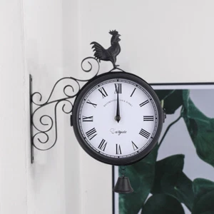 Garden Station Wall Clock Rooster Outdoor Double Sided Hanging Bracket Clocks UK - Picture 1 of 15