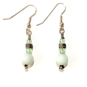 Sterling Silver Bohemian Light Green Gemstone Drop Dangle Jewelry Earrings 3.5g - Picture 1 of 6