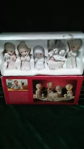 PRECIOUS MOMENTS NATIVITY SET BISQUE COME LET US ADORE HIM 9 PC NATIVITY SET - Picture 1 of 6