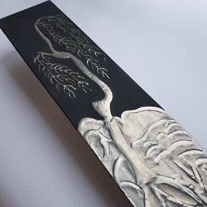 Tin relief wall gothic art tree 48cm black silver VTG rubbing hand crafted panel - Picture 1 of 24