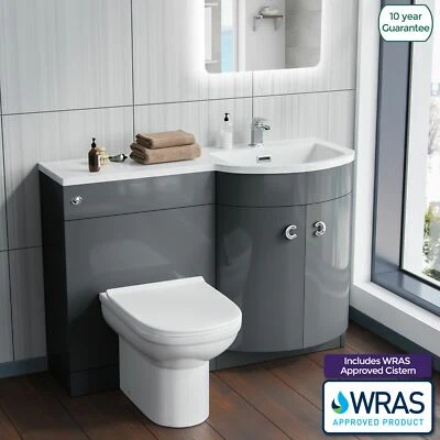 Manifold Bathroom Grey RH Basin Sink Vanity Unit Back To Wall WC Toilet 1100mm