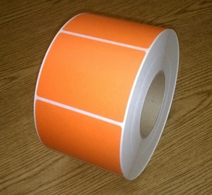 Thermal Transfer 4" x 3" Paper roll labels,perf,1700/roll,3" core,Orange-4 rolls - Picture 1 of 1