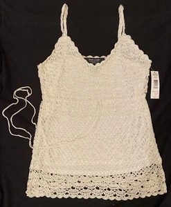 Parisian Signature Classic White Tank Top Lace With Strings - Picture 1 of 9