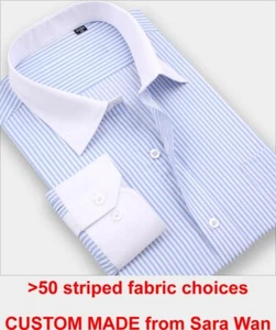 Camicia a righe su misura uomo abito camicie, gesso su misura camicia 100% cotone - Foto 1 di 4