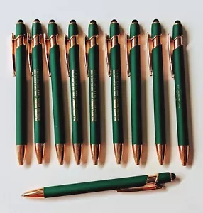 10ct Lot Misprint Metal Retractable Soft Touch Stylus Pens: DARK GREEN+Rose Gold - Picture 1 of 5