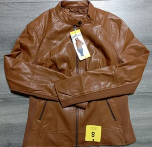 Kenneth Cole Biker Faux Leather Jacket Adult Womens Small Brown - Picture 1 of 5