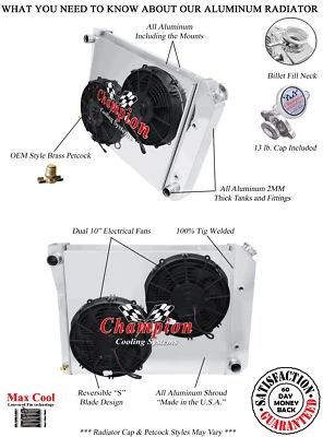 RN Champion 3 Row Radiator 20",10" Fans,Shroud-1965-1969,1977-1979 Buick Skylark - Image 1 of 4