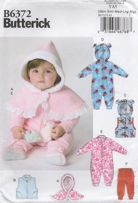 Butterick Sewing Pattern 6372 EASY Cape Suit Gilet Trousers Baby NB - XL 2yr New - Image 1 of 4