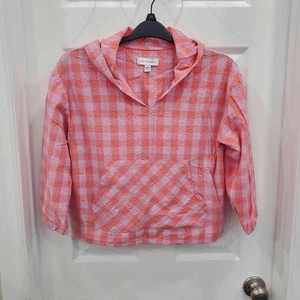 Free Assembly Womens Size Large 10/12 Pink Peach Checkered 3/4 Sleeve Hooded... - Picture 1 of 6