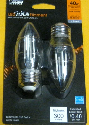 Feit Electric Led White Filament 140W Dimmable B10 Bulbs (1 Pack 2 Bulb) - Image 1 of 2
