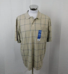 Puritan Men's Short Sleeve Knit Pocket Polo Beige Check Large #4457 - Picture 1 of 6