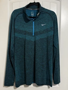 Nike Running Men's XL 1/4 zip Teal Blue Green Long Sleeve Athletic Top Mock Neck - Picture 1 of 6