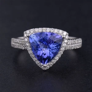 14Kt Gold With  SILVER WOMNS CREATED Blue Tanzanite 2.20 Ct Diamond Ring - Picture 1 of 5