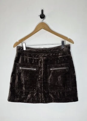 FREE PEOPLE коричневый измельченный бархат мини юбка женский размер 4 передние карманы  - Изображение 1 из 4
