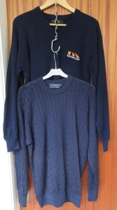 2 Marine Pullover (M) - Pringle Navy V-Ausschnitt Mowlem, Hodgson Scotland Navy Zopfmuster - Bild 1 von 17