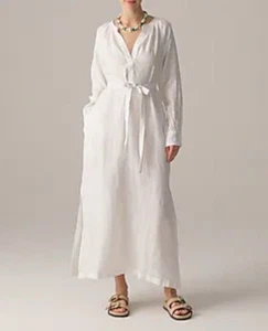 Neu mit Etikett J Crew Cabana Kleid Damengröße Large weiß 100 % Leinen - Bild 1 von 16