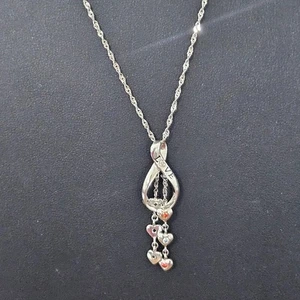 Sterling Silver BGE Bradford Exchange Love Necklace Hearts Diamond Multi Stone - Picture 1 of 15