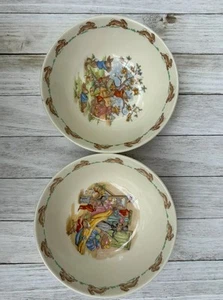 Vintage Bunnykins Royal Doulton Bone China Set Of 2 Bowls Bunny TV Time - Picture 1 of 9